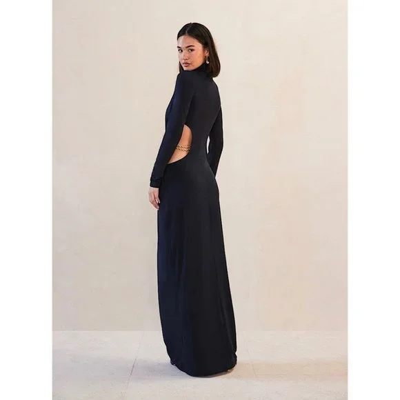 NEW Cult Gaia Genevieve Gown Cutout Long Sleeve Maxi Dress Black Gold XS - Picture 4 of 13